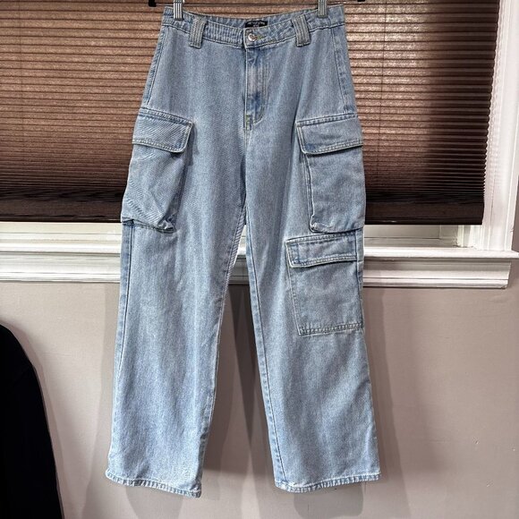 Pretty Little Thing Petite US SZ: 6 Blue Denim Cargo pants - Picture 1 of 13